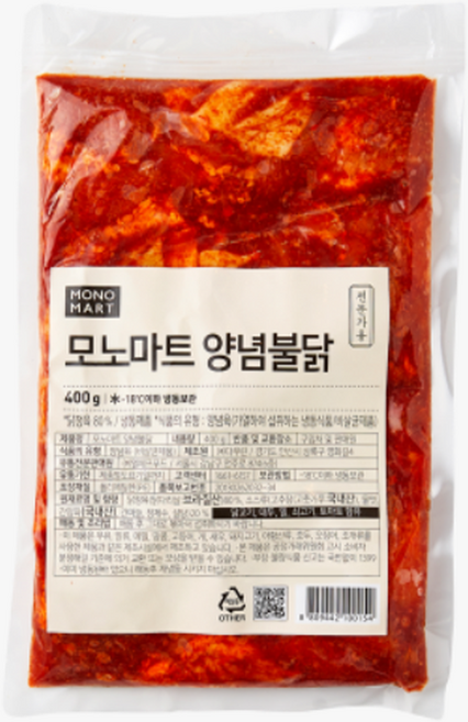 양념불닭 모노마트 400g 닭다리살 닭볶음 밀키트 원팩 야식 소주안주 맥주안주, 1