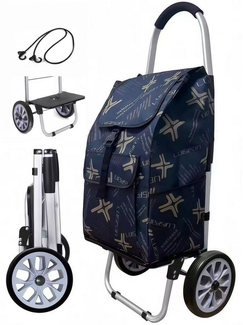 래빗마미 다목적 접이식 장바구니 쇼핑카트, 남색, 1개