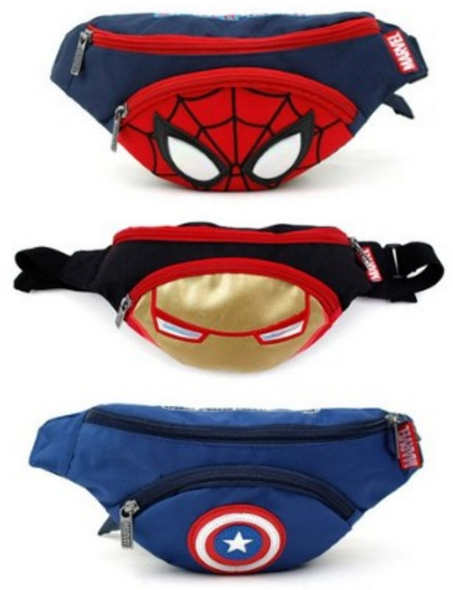 마블 스파이더맨 아이언맨 페이스 캡틴아메리카 방패 힙색 보조가방 핸드폰가방 유아 아동 어린이 유치원 초등학생 크로스백