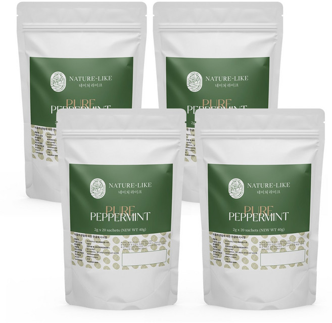 네이처라이크 퓨어페퍼민트 _유기농 순면 티백 잎차 미세플라스틱NO 항산화 민트차 노화예방 스트레스 긴장완화 프리미엄 퓨어 페퍼민트티 민트 허브티, 4개, 20개입, 2g