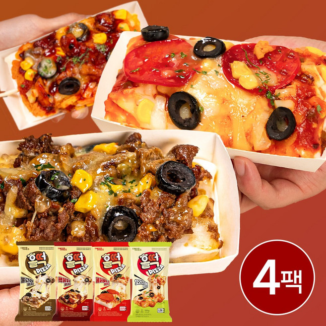 [홀떡피자] 소떡위에 피자 4종세트 (페퍼로니+불고기+핵불닭+오리지널) 사각 냉동 피자, 150g, 4개