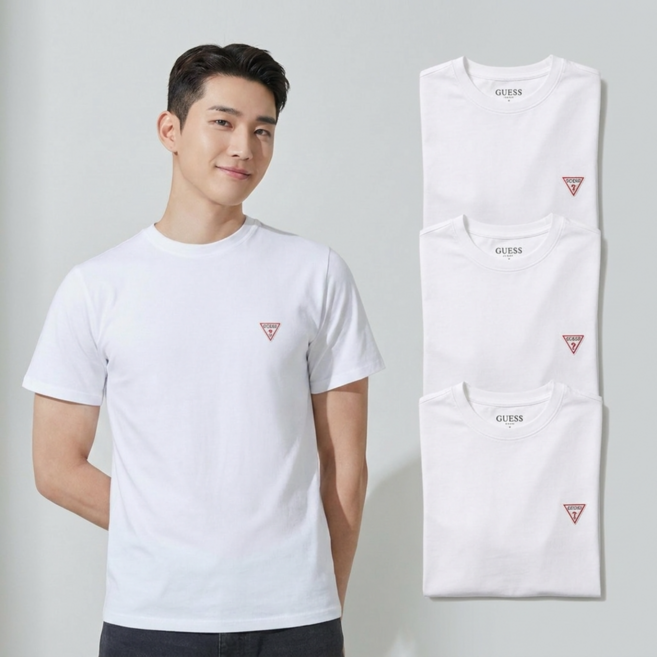 게스 남성 크루넥 반팔 티셔츠 3매 무지 면티 교복 이너티 맨투맨티