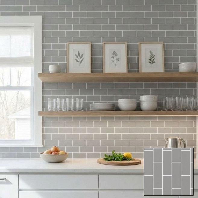 제이에스맘 붙이는 벽지 방수 격자 그리드 타일 시트지 데코 폼플럭 시트 61X300cm, 모던그레이브릭