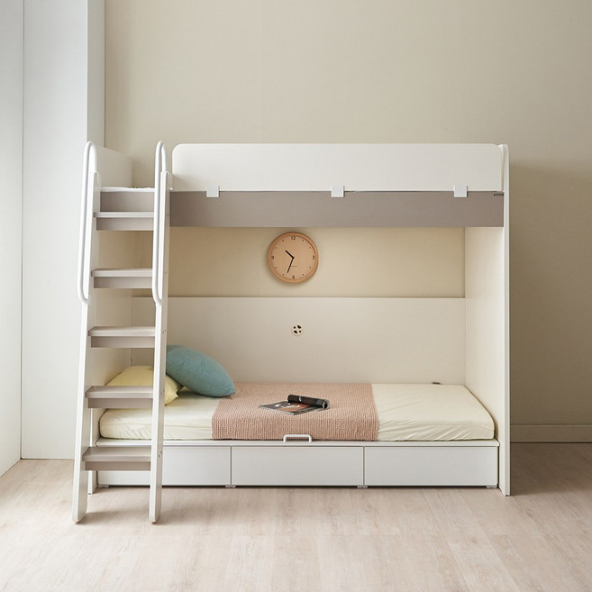 [매트업그레이드행사][에보니아] 하니 슈퍼싱글 서랍수납 이층침대 프레임 (매트 옵션선택), 안전가드A_그레이_매트제외