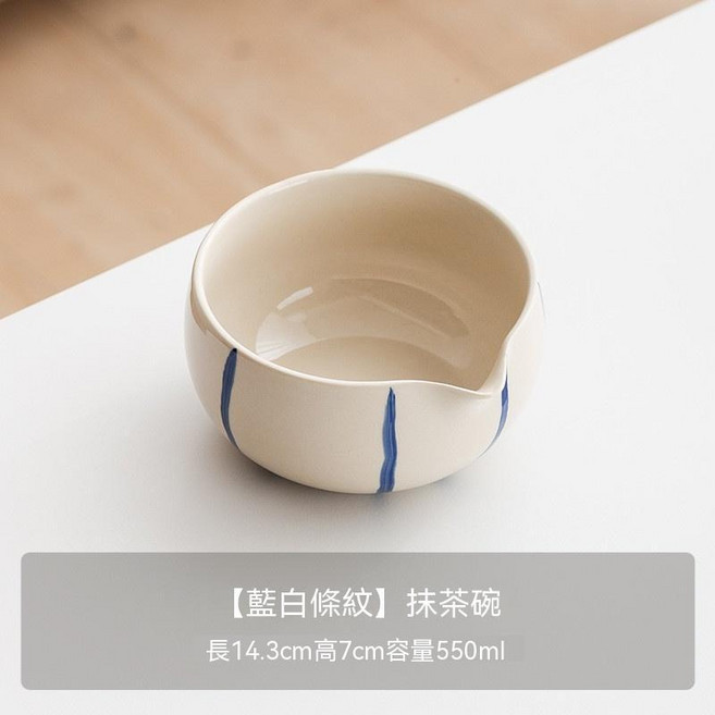 藍白斑點 抹茶碗, 02_【和風藍白條紋】圓容抹茶碗, 1個