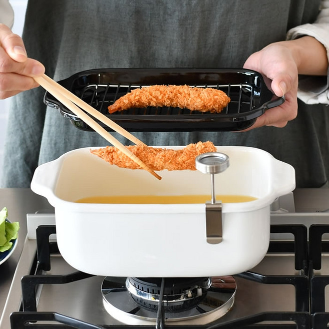 후지호로 인덕션 법랑 미니 튀김냄비 사각튀김팬 와이드, 화이트
