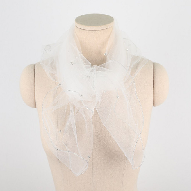 에스랑제이 리아진주 여성 오간자 쁘띠스카프 쉬폰 시스루 진주포인트 봄 모임코디