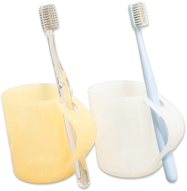 포런포런 물빠짐 거꾸로 양치컵 세트, 2개, 레몬 옐로우&화이트