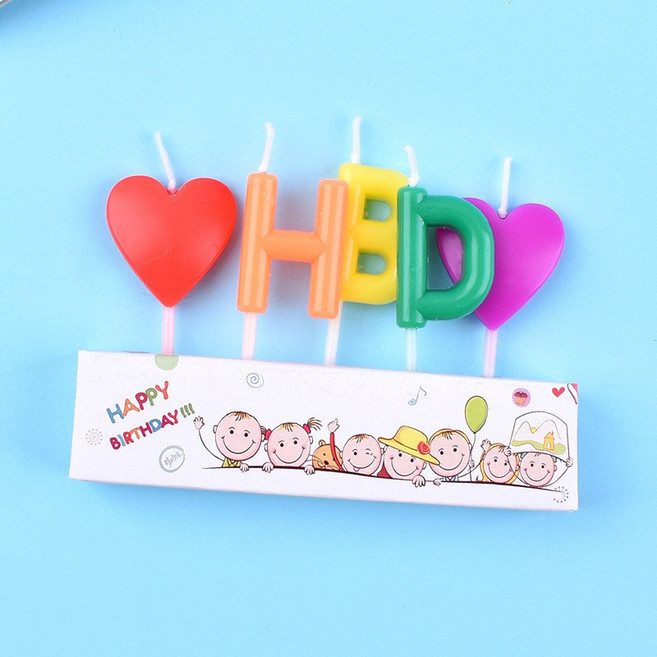 HBD 愛心 字母生日蠟燭, 1件, 1L, HBD蠟燭-彩色字母+愛心(橘色H)2個