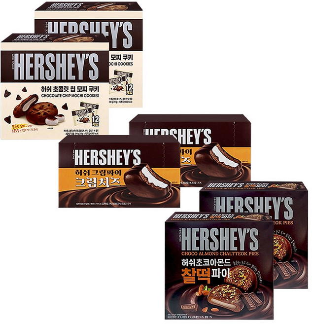 허쉬 3종 (크림파이크림치즈224g+초코아몬드찰떡파이220g+초콜릿칩모찌쿠키240g) 총30개입, 2세트, 684g
