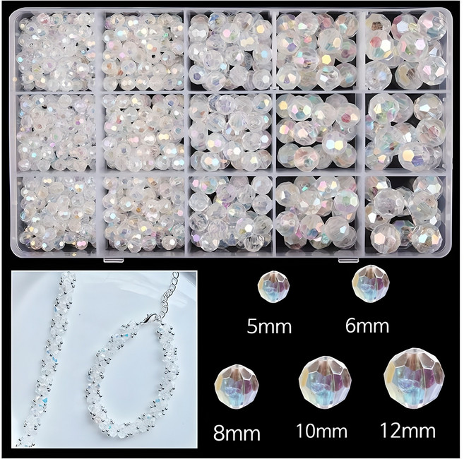 SW 15칸 크리스탈 비즈 유리 쥬얼리 팔찌 목걸이 만들기 (실 바늘 포함), 1세트