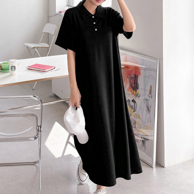 마이쏭 여성 빅사이즈 루즈핏 여름원피스 반팔 임부복아비카라버튼롱원피스