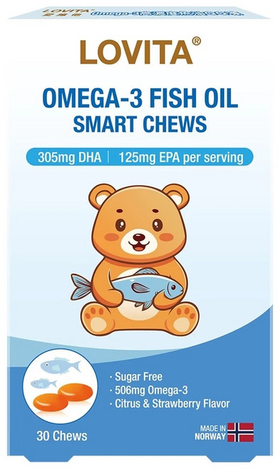 LOVITA 愛維他 Omega-3高濃度魚油QQ凍 兒童DHA魚油 挪威專利 好吸收無魚腥味, 30顆, 1盒