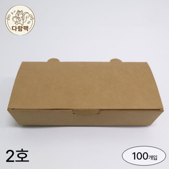 다람팩 종이 도시락 포장용기 크라프트 2호 김밥 두줄, 1개, 100개
