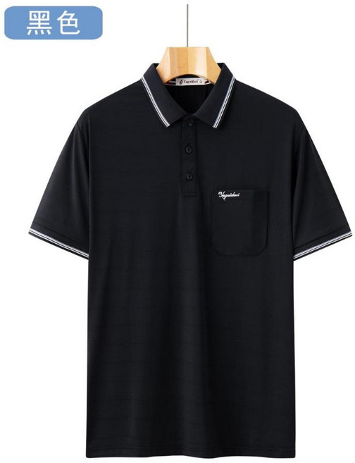 阿堯的店 冰絲口袋POLO衫 短袖T恤 青灰色, 黑色,2XL