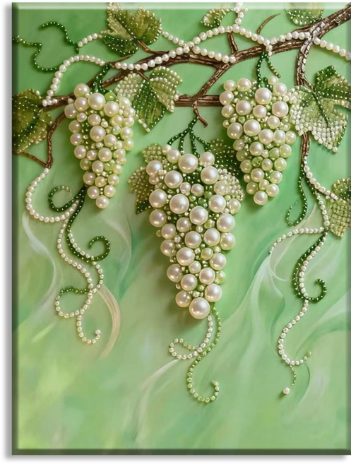 diyee 진주 보석십자수 캔버스형 30x40cm, 1세트, Z05 황금 포도