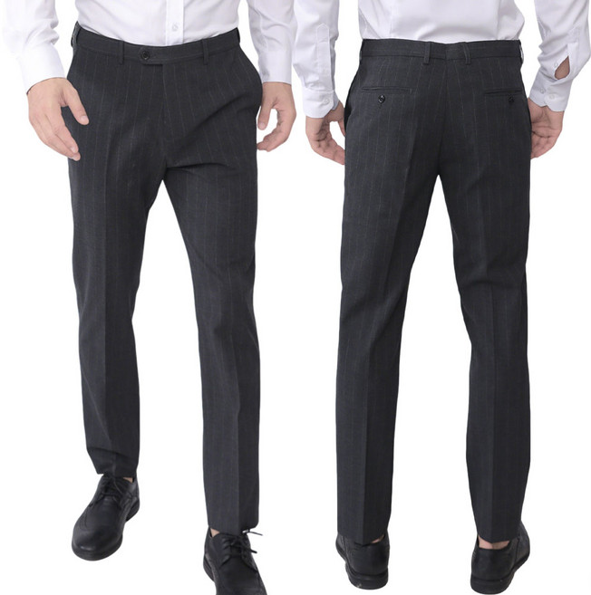남성 히든 밴딩 단추 비즈니스 캐주얼 정장 바지 세로 줄무늬 파마 방지 주름 스트레이트K12