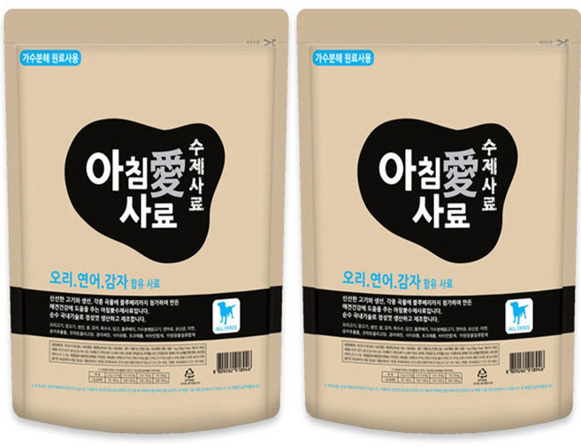 아침애사료 전연령 피부건강 강아지 수제사료, 닭, 1kg, 2개
