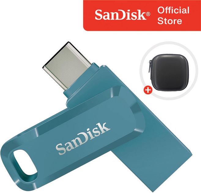 샌디스크 USB 메모리 울트라 듀얼 고 C타입 SDDDC3 나바지오 베이 블루 + 보관 케이스 패키지, 1개, 512GB