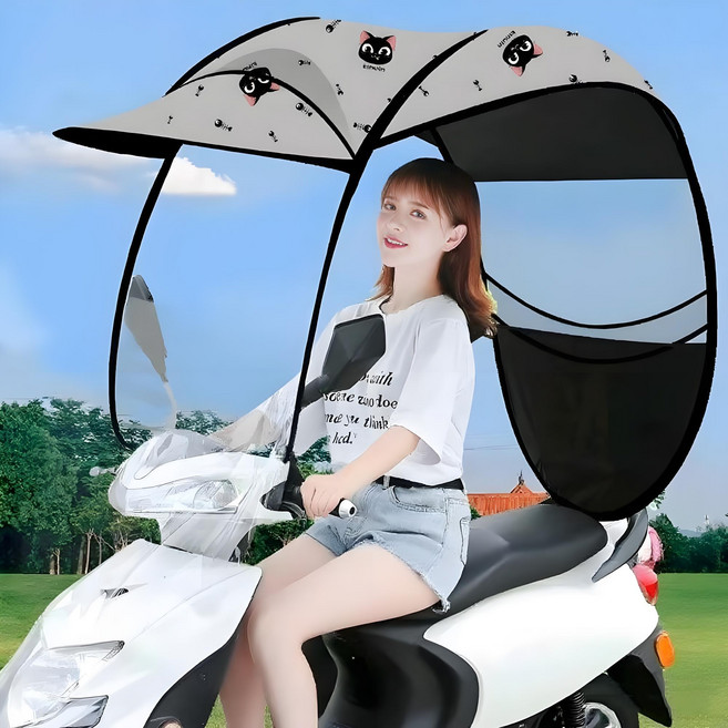 전천후 오토바이 햇빛가리개 방수 바람막이 전동 스쿠터 캐노피 우산 차양막, 그레이