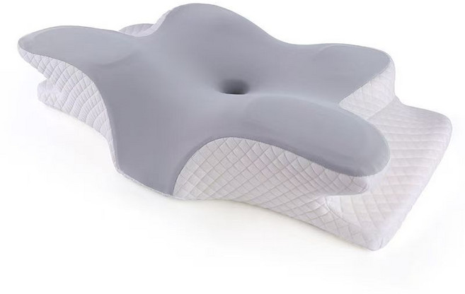 TUTOGO 護頸記憶枕 人體工學慢回彈枕頭, 1個, 蝶形護頸枕-灰色（枕套+枕芯）