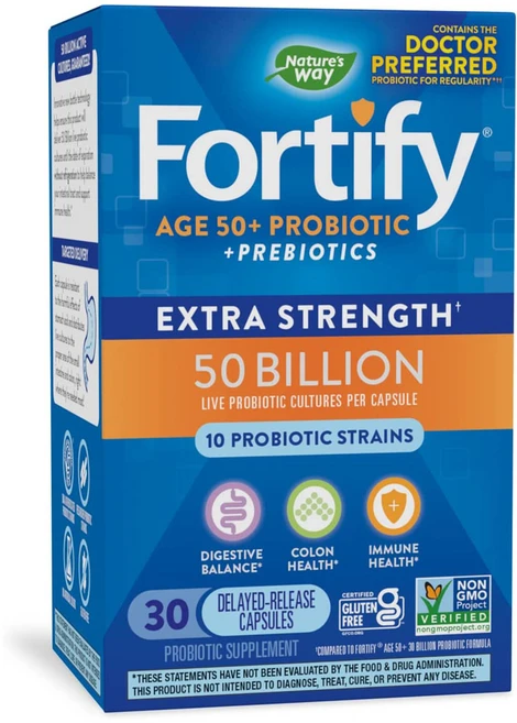 Natures Way Fortify Optima 50 Probiotic 네이쳐스 웨이 포티파이 옵티마 50세 이상 프로바이오틱스 유산균 500억 CFU 30정, 1개 - 쿠팡