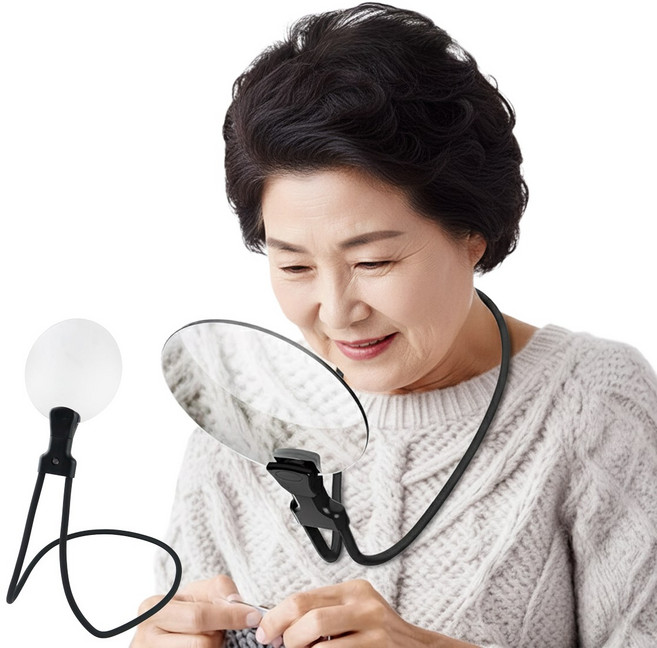 쿠종 손이 자유로운 13cm 대형 핸즈프리 돋보기, 1개, 블랙