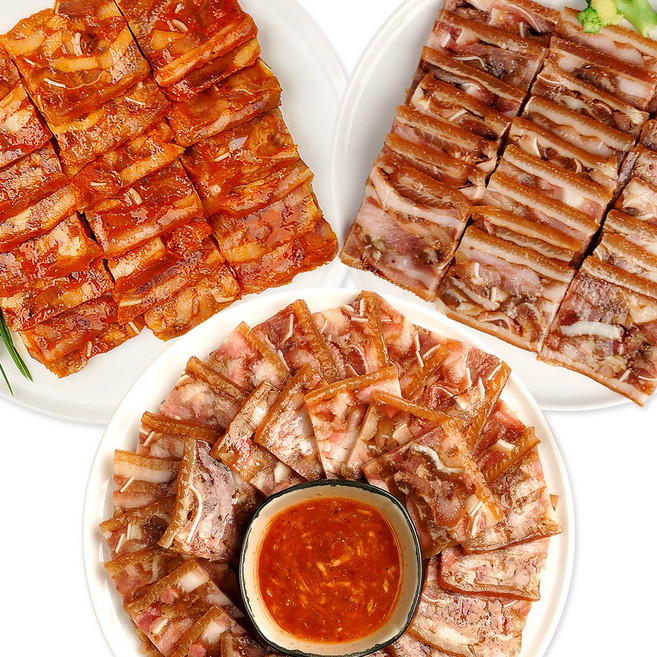 맛팜 잡내 없는 편육 3종 세트(머리편육+족발편육+매운편육) 돼지머리 함량 높은 쫀득한, 5세트, 600g