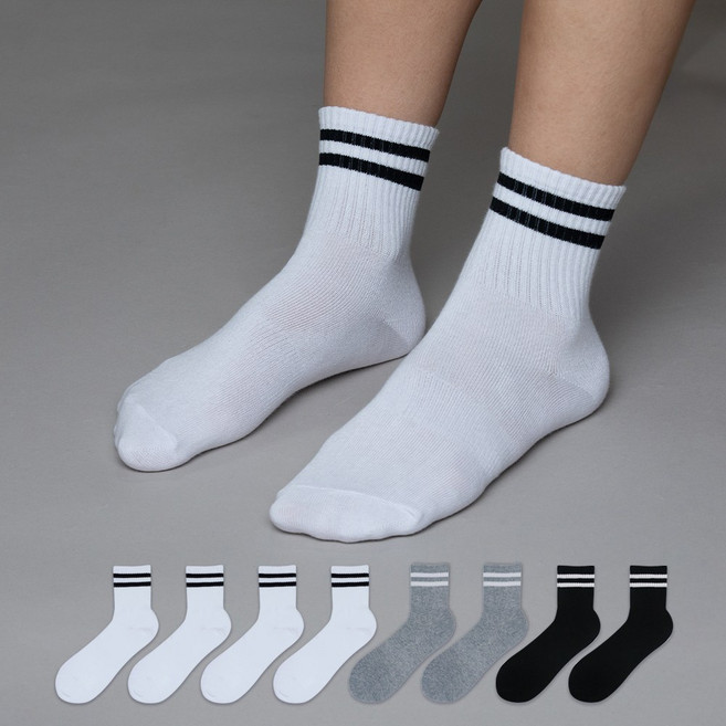 비바슈슈 남성용 스포티보이 중목 양말 스트라이프 8켤레