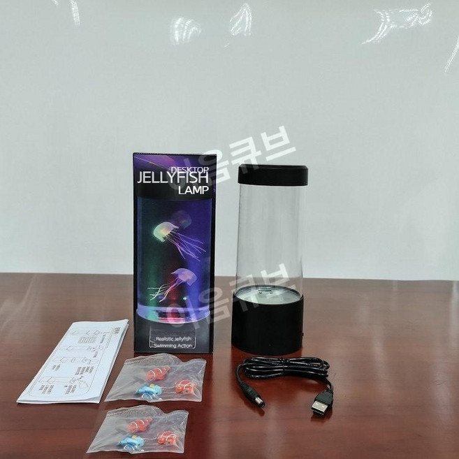 LED 해파리 어항 고양이 장난감 무드등, 원통형 작은 물고기6+USB