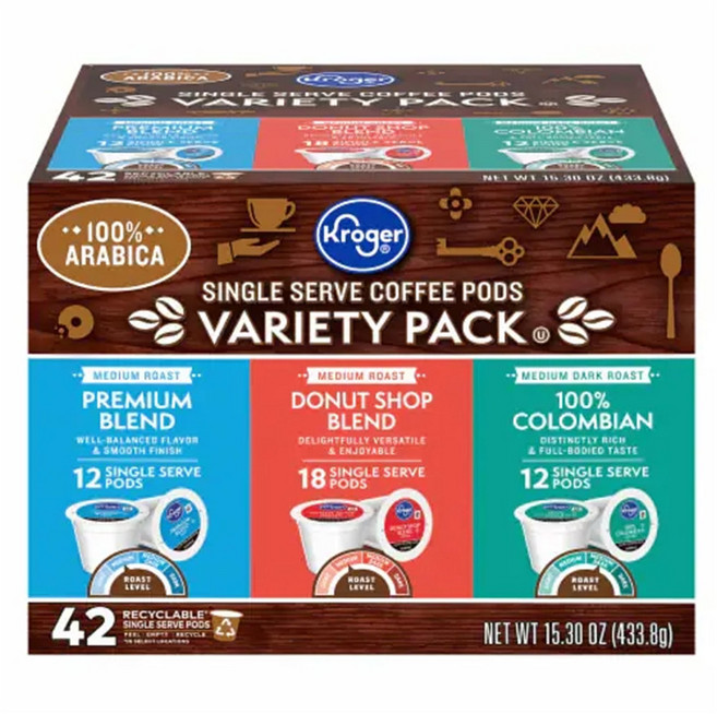 크로거 3종 버라이어티 팩 큐리그 케이컵 캡슐 커피, 1L X 1개입, 1개, 433.8g