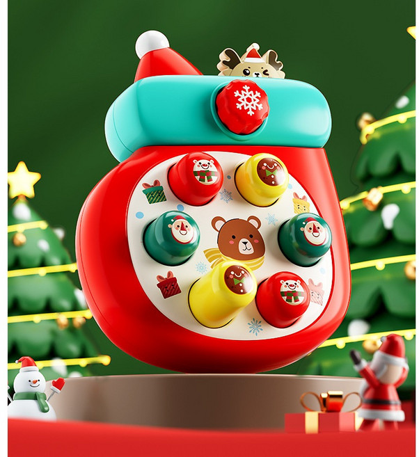 掌上按壓打地鼠玩具 兒童互動解壓口哨遊戲機, 1個, 聖誕襪-紅色, 紅色