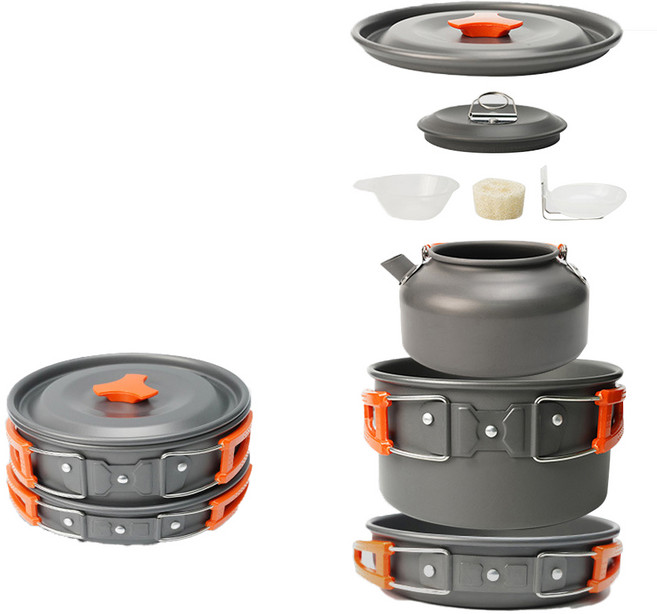 Detao 코펠 세트 캠핑 코펠세트 아웃도어 코펠 2-3인용 오렌지 블랙 그린, 1개