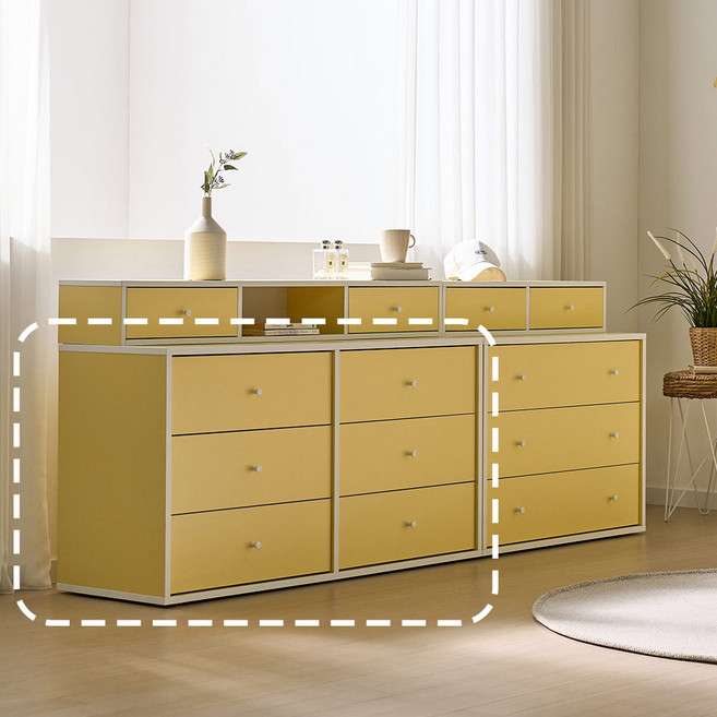 솔로리빙 담담 E0 드레스룸 다용도 옷 수납 6단 와이드 서랍장 1200, 6단와이드서랍장, 버터옐로우
