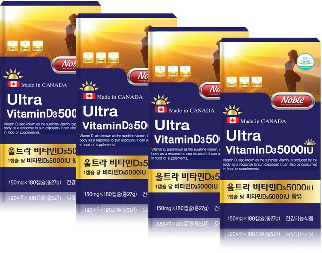 캐나다 노블 울트라 비타민D3 5000IU 180캡슐X4통/온가족 프리미엄 영양제, 180정, 4개