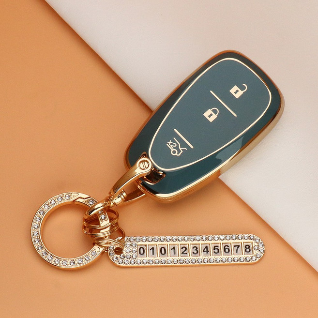 유투카 스마트 키케이스 호환 트랙스 크로스오버 트레일 블레이저 더뉴 크루즈 올뉴 더뉴 말리부 이쿼녹스 볼트EV 더뉴 아베오 TPU 키케이스 키홀더 차 키커버 키링, TC-03, 골드_그레이블루