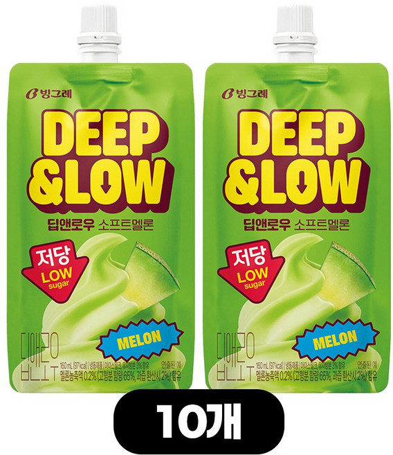 빙그레 저당 튜브 아이스크림 딥앤로우 소프트 멜론, 10개, 160ml