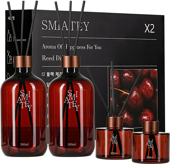 스미어티 디퓨저 대용량 실내 방향제 리필액 선물 세트 집 화장실 방향제 500ml, 블랙체리, 2개