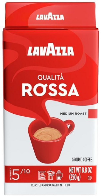 Lavazza Qualità Rossa 그라운드 커피 미디엄 로스트 아라비카 및 로부스타 블렌드 249.5g(8.8온스) 브릭, 8.8 Ounce (Pack of 4), 250g, 1개