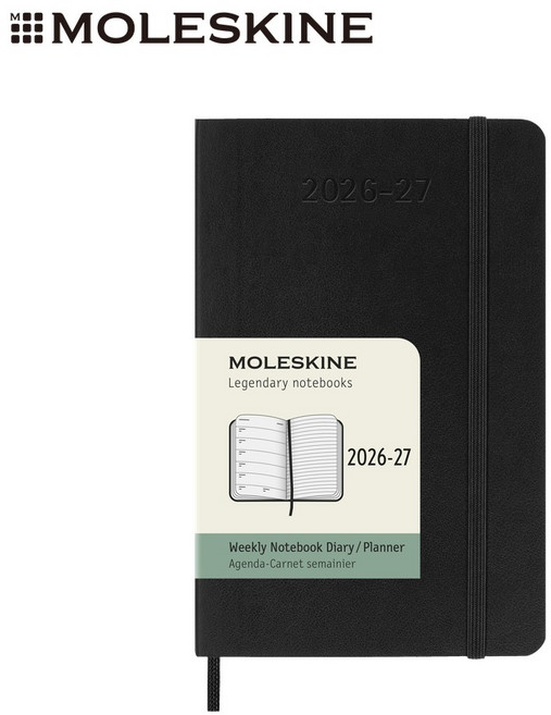 MOLESKINE 2026-2027 18個月週記軟皮手帳 口袋型 9x14cm 黑色, 1個