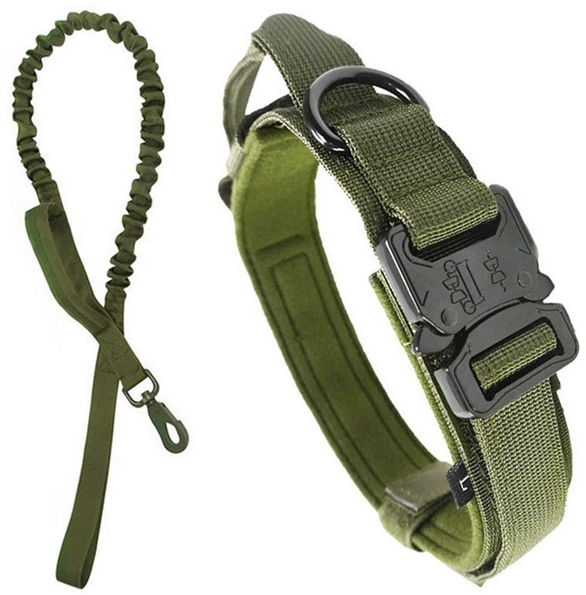 중형견 대형견 산책 훈련 버클형 목줄 리드줄 세트, 1세트, 카키