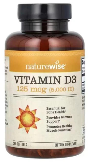 네이쳐와이즈 비타민 D 3 5000IU 360 소프트젤 2개, 360정 - 쿠팡