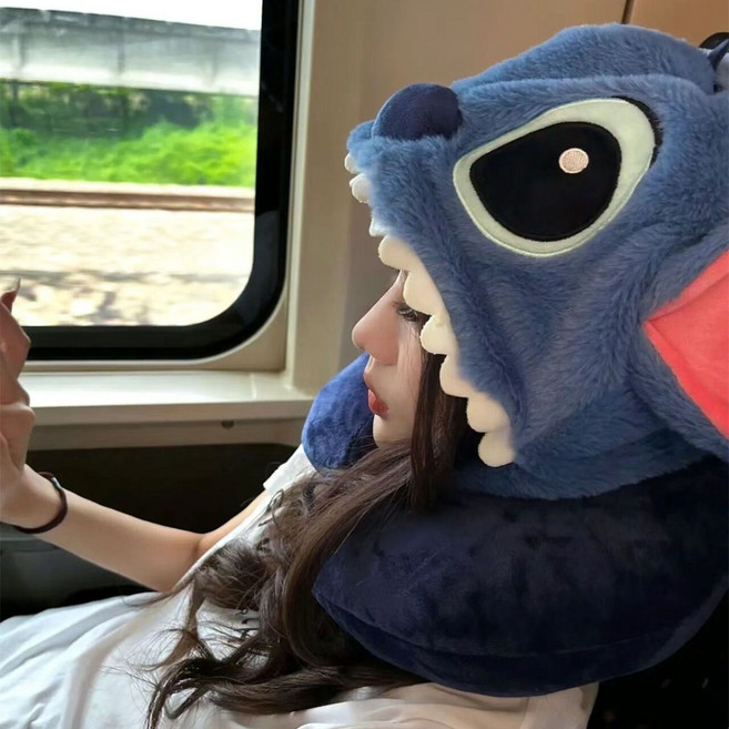 U형 베개 여행 비행기 후드 낮잠 목베개 휴대용, 블루스티치 후드