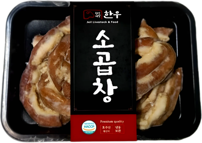 횡성제일한우 초벌 소곱창 (소스 염통100g 추가) 구이 전골용, 3개, 180g