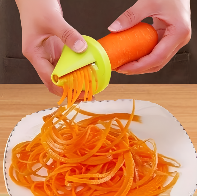 쿠코아 다기능 원뿔형 야채 슈레더 채칼 필러 회전식 오이 당근 과일 채썰기 나선형 껍질 제거기, 1개, 그린