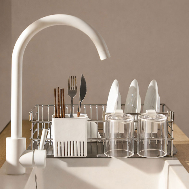 살림공작소 물빠짐수저통 1P + 컵걸이 2P 세트, 1개