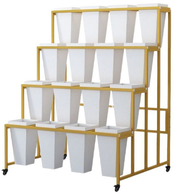 꽃집 진열대 꽃다발 거치대 랙 선반 흰색 전시대 계단형 화분 매대 생화, 9. 3 층 x 3 열 골드 프레임 화이트 배럴  배럴