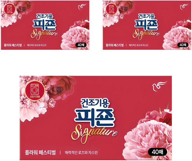 피죤 건조기용 시트 섬유유연제 플라워 페스티벌 본품, 40개입, 3개