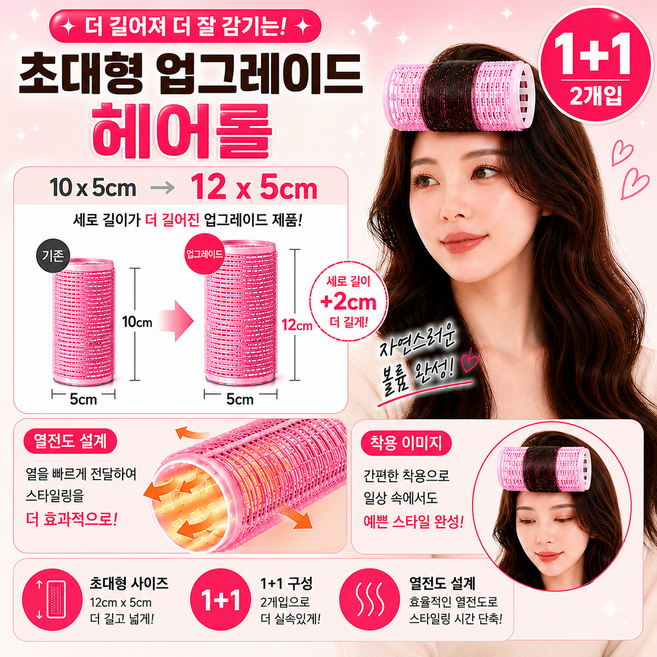 앞머리 헤어롤 구르프 대형 12cm 2P, 2개, 핑크