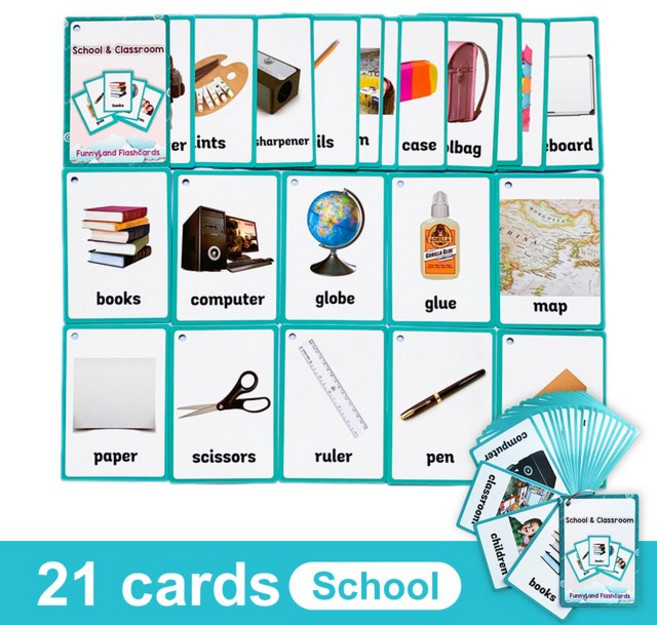 영어 카드 파닉스 단어 학습 카드 영어낱말 플래시 카드, School  21cards